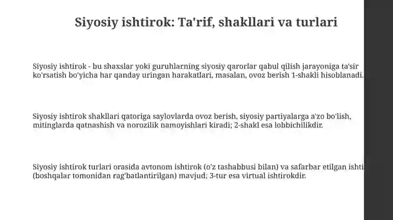 Siyosiy ishtirok tushunchasi va mazmuni 3
