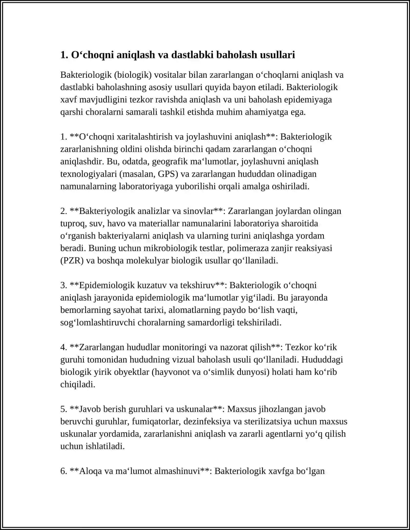 BAKTERIOLOGIK (BIOLOGIK) VOSITALAR BILAN ZARARLANGAN O‘CHOQDA EPIDEMIYAGA QARSHI CHORA-TADBIRLAR 3