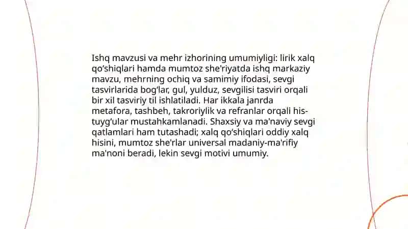 Lirik xalq qoʻshiqlari va mumtoz she'riyatimiz oʻxshashliklar 3