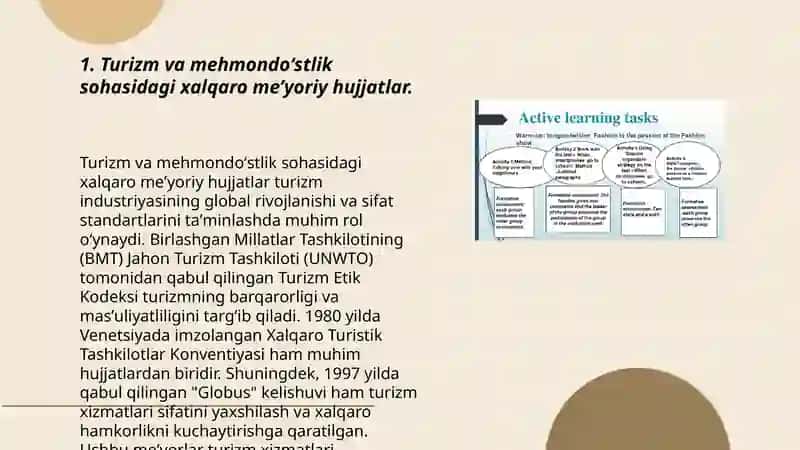 Turizm va mehmondoʻstlik mutaxassis kadrlariga qoʻyiladigan talablar uning huquqiy-meʼyoriy hamda oʻquv metodik hujjatlarda aks etishi 3