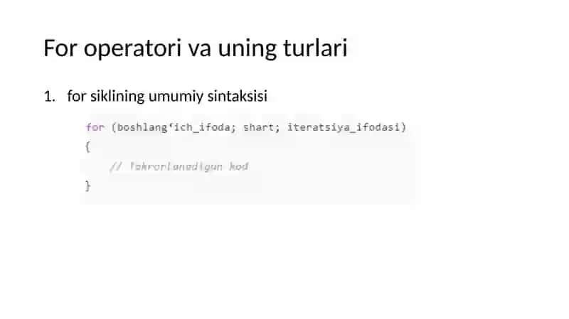Takrorlash operatorlari. For operatori va uning turlari. Murakkab sikllar 3