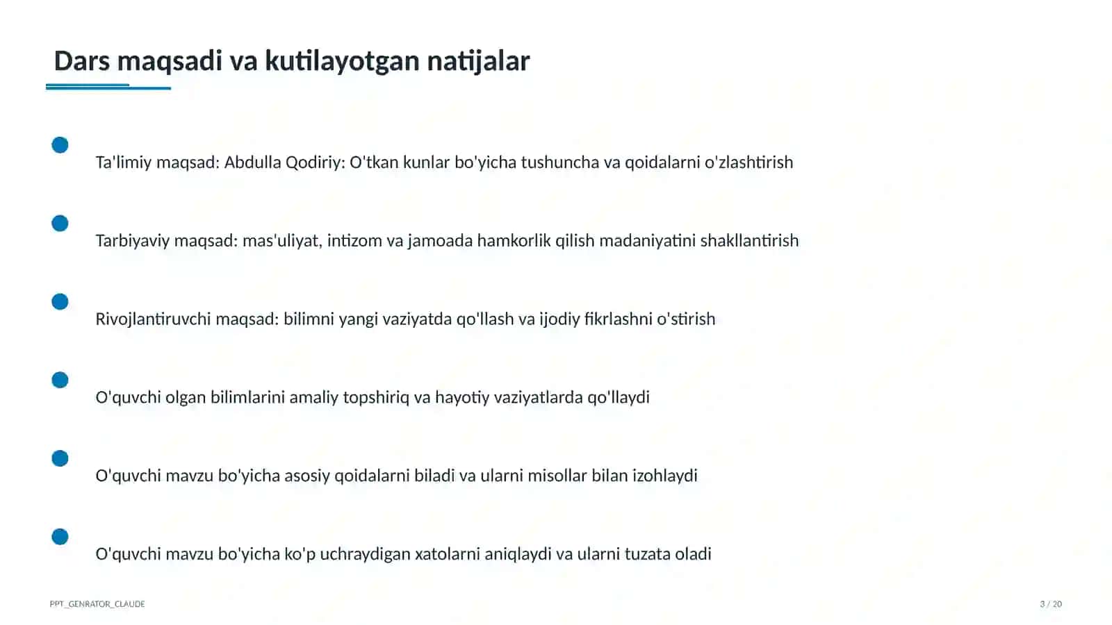 Abdulla Qodiriy: O'tkan kunlar (9-sinf) 3