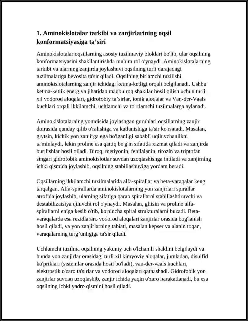 OQSILLARNING FAXOVIY KONFORMATSIYASI,FIZIK VA KIMYOVIY XOSSALARI,FUNKSIYALAR 3