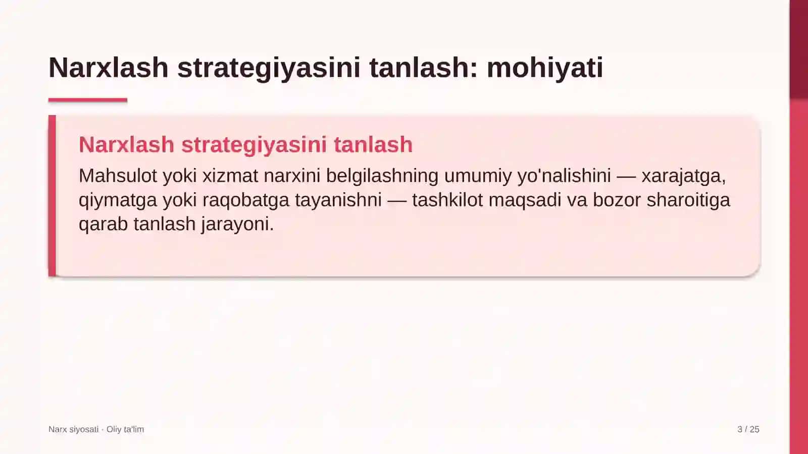 Konsalting kompaniyalarida narxlash strategiyasini tanlash 3