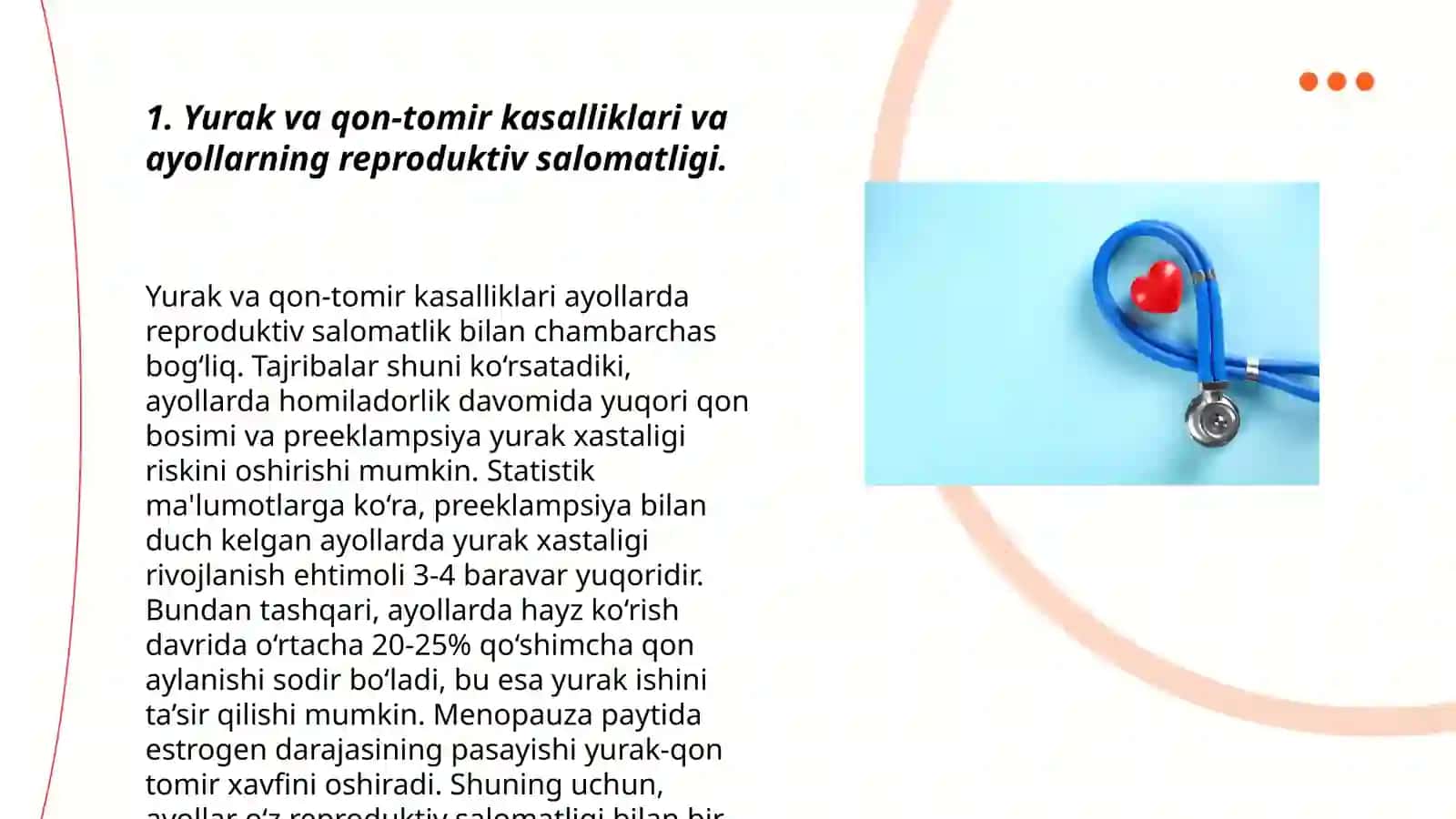 Yurak va qon-tomir kasalliklari bo’lgan ayollarning reproduktiv salomatlini saqlash va oilani rejalashtirish 3