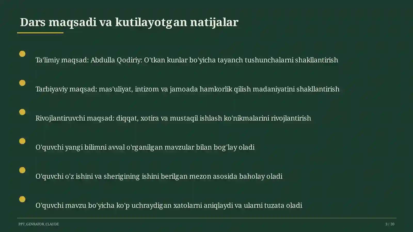 Abdulla Qodiriy: O'tkan kunlar (9-sinf) 3