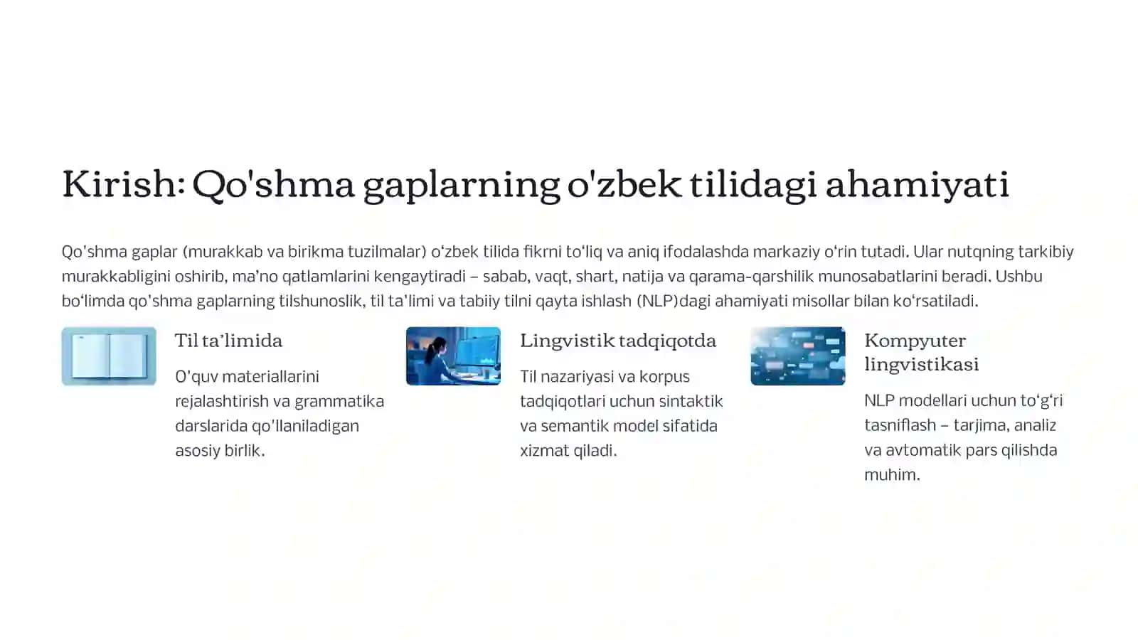 Qo'shma gap tasnifi muammolari: Nazariya va amaliyot 3