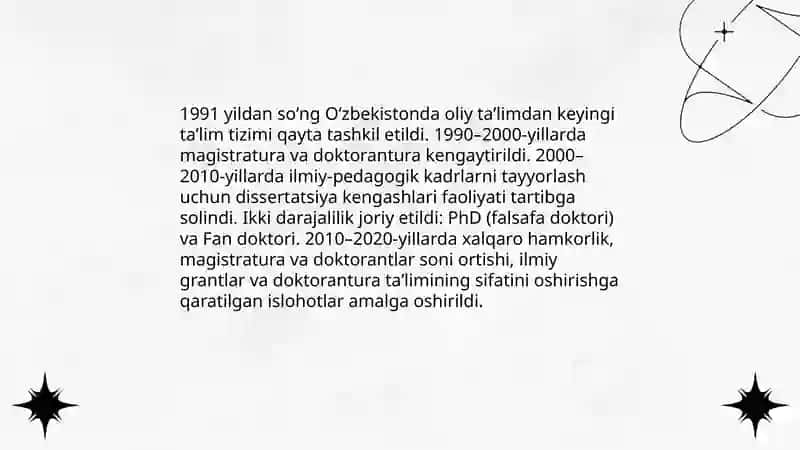 Oliy ta'limdan keyingi ta'lim va ilmiy-pedagogik kadrlar tayyorlash 3
