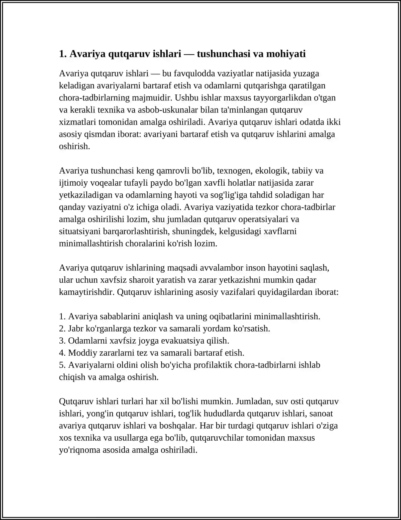 AVARIYA QUTQARUV ISHLARI HAQIDA TUSHUNCHA, TURLARI VA TASNIFLANISHI 3