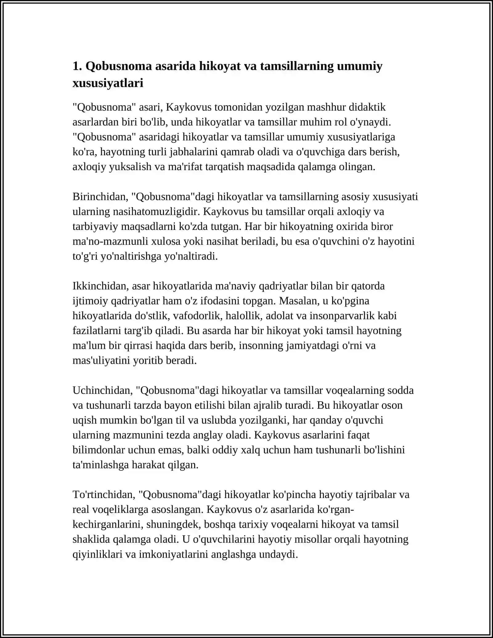 QOBUSNOMA ASARIDAGI HIKOYAT VA TAMSILLAR 3