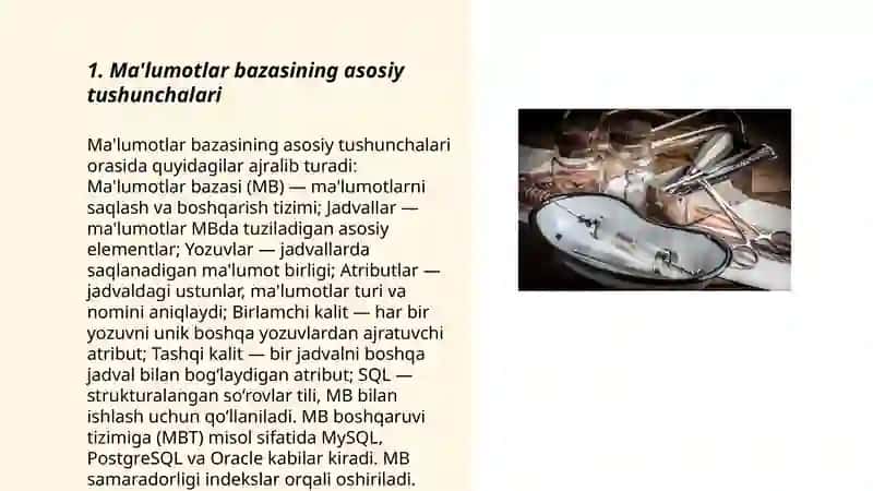Tibbiyotda ma'lumotlar bazasi loyihalashtirish. Mutaxassis shifokorning ma'lumotlar bazasini boshqaruvchi tizimlar 3
