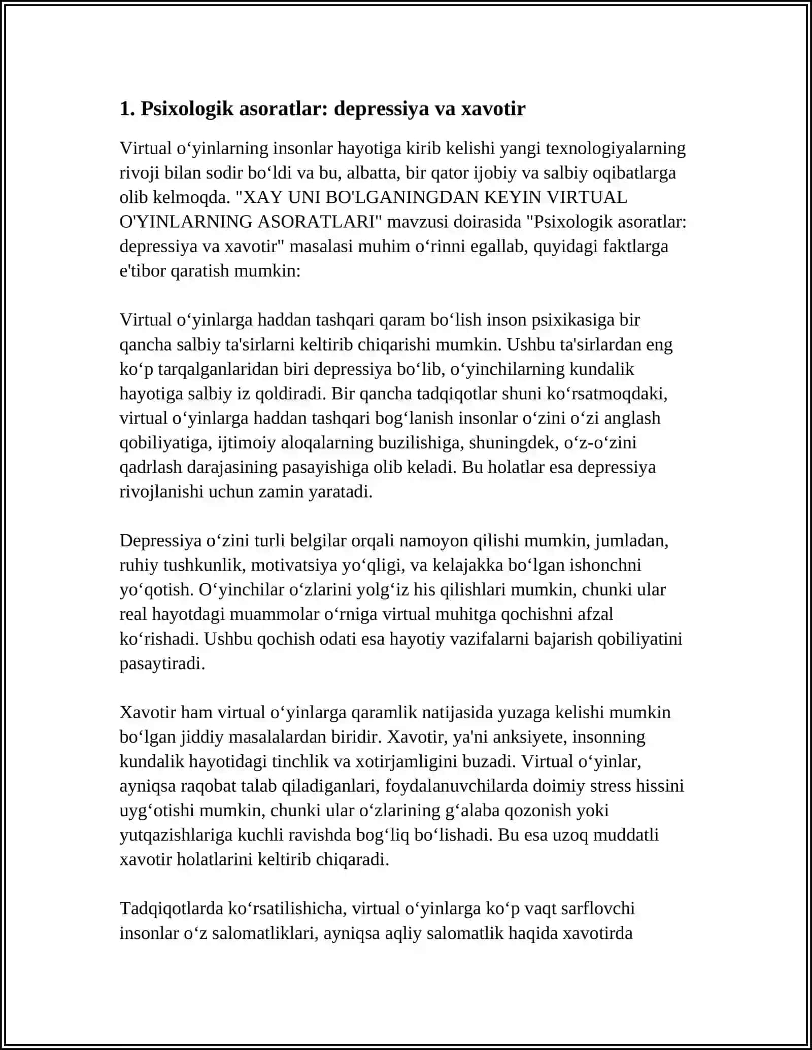 XAY UNI BOʻLGANINGDAN KEYIN VIRTUAL O'YINLARNING ASORATLARI 3