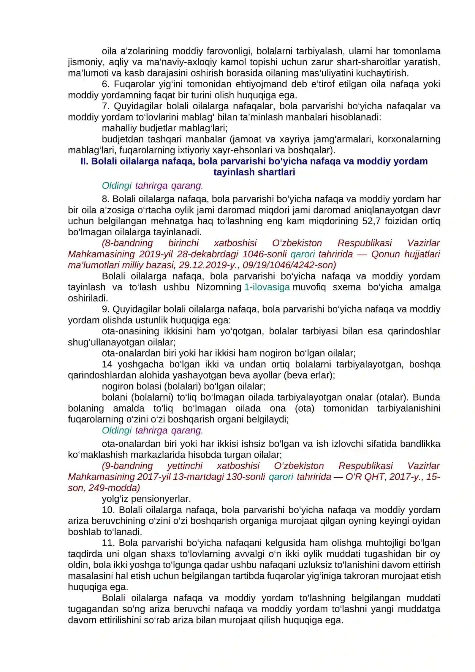 Kam ta’minlangan oilalarga ijtimoiy nafaqalar va moddiy yordam tayinlash va to‘lash tartibi to‘g‘risidagi Nizom 3