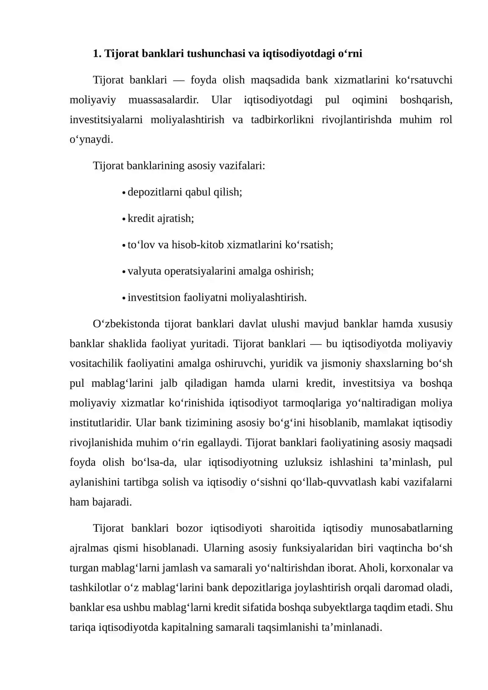 O‘ZBEKISTONDA TIJORAT BANKLARINING OPERATSIYALARI VA XIZMATLARINI FARQLI TOMONLARINI O‘RGANISH 3