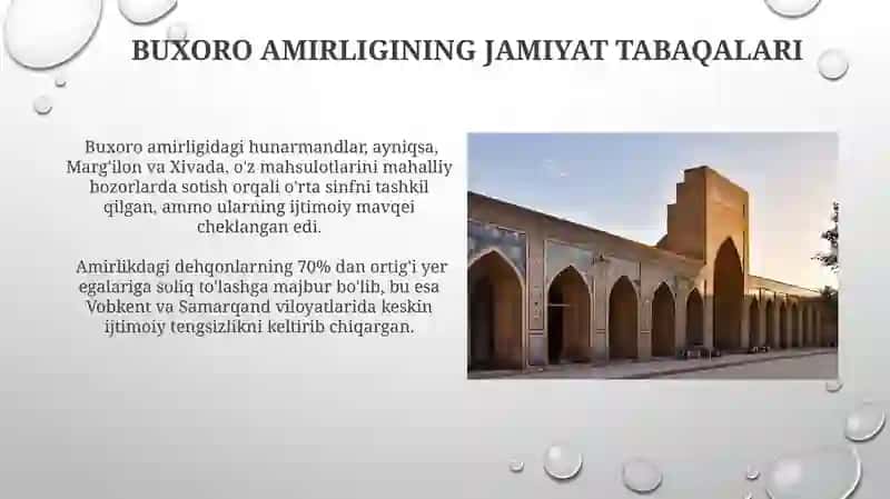Buxoro amirligining siyosiy, ijtimoiy-iqtisodiy va madaniy hayoti 3