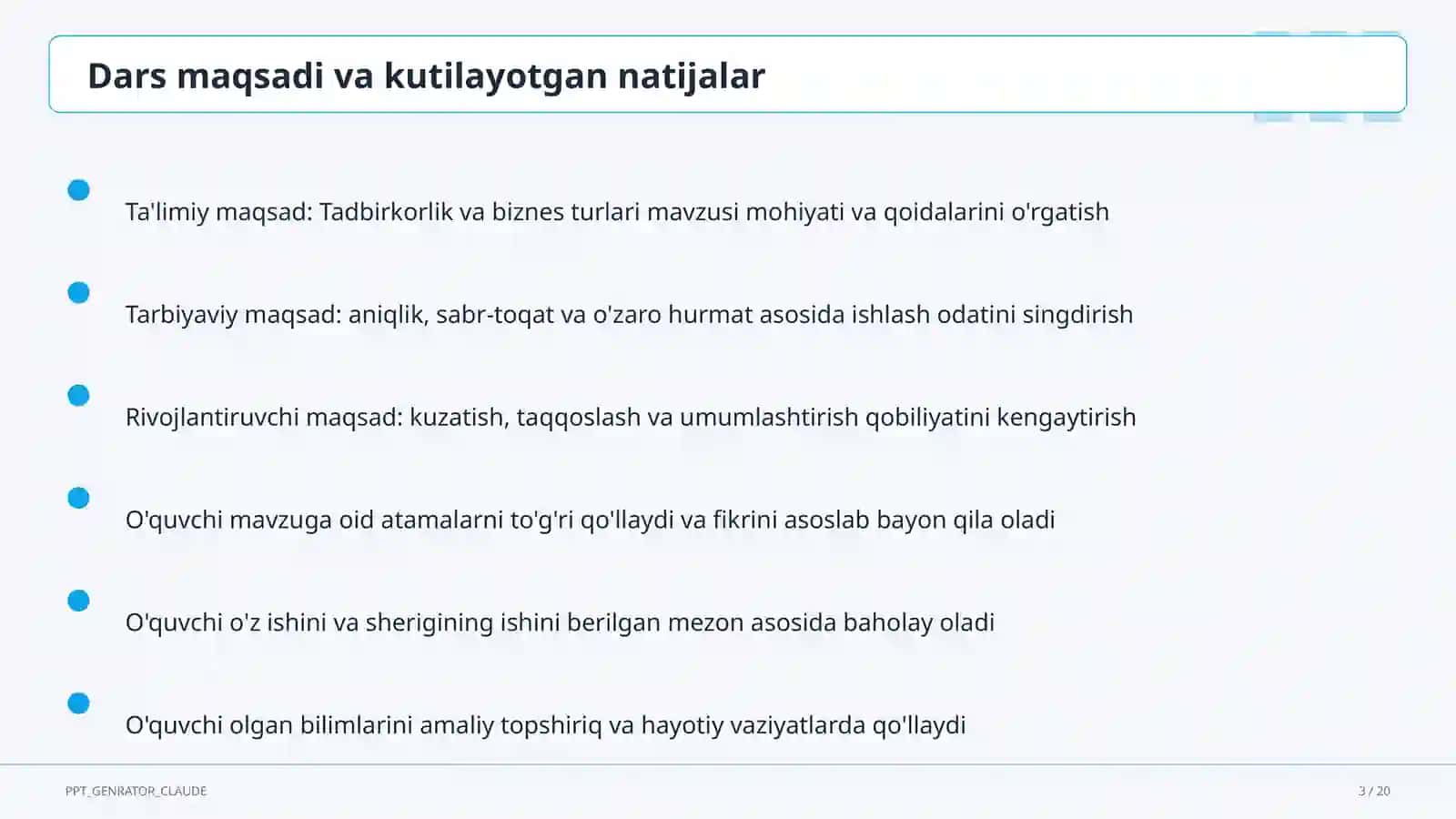 Tadbirkorlik va biznes turlari (10-sinf) 3