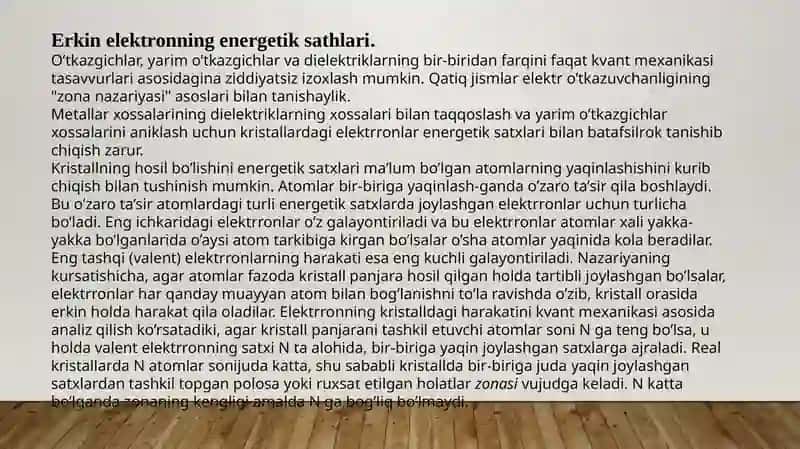 Fizika II fanidan 3-Mustaqilishi Kristallarning sohavi nazariyasi 3