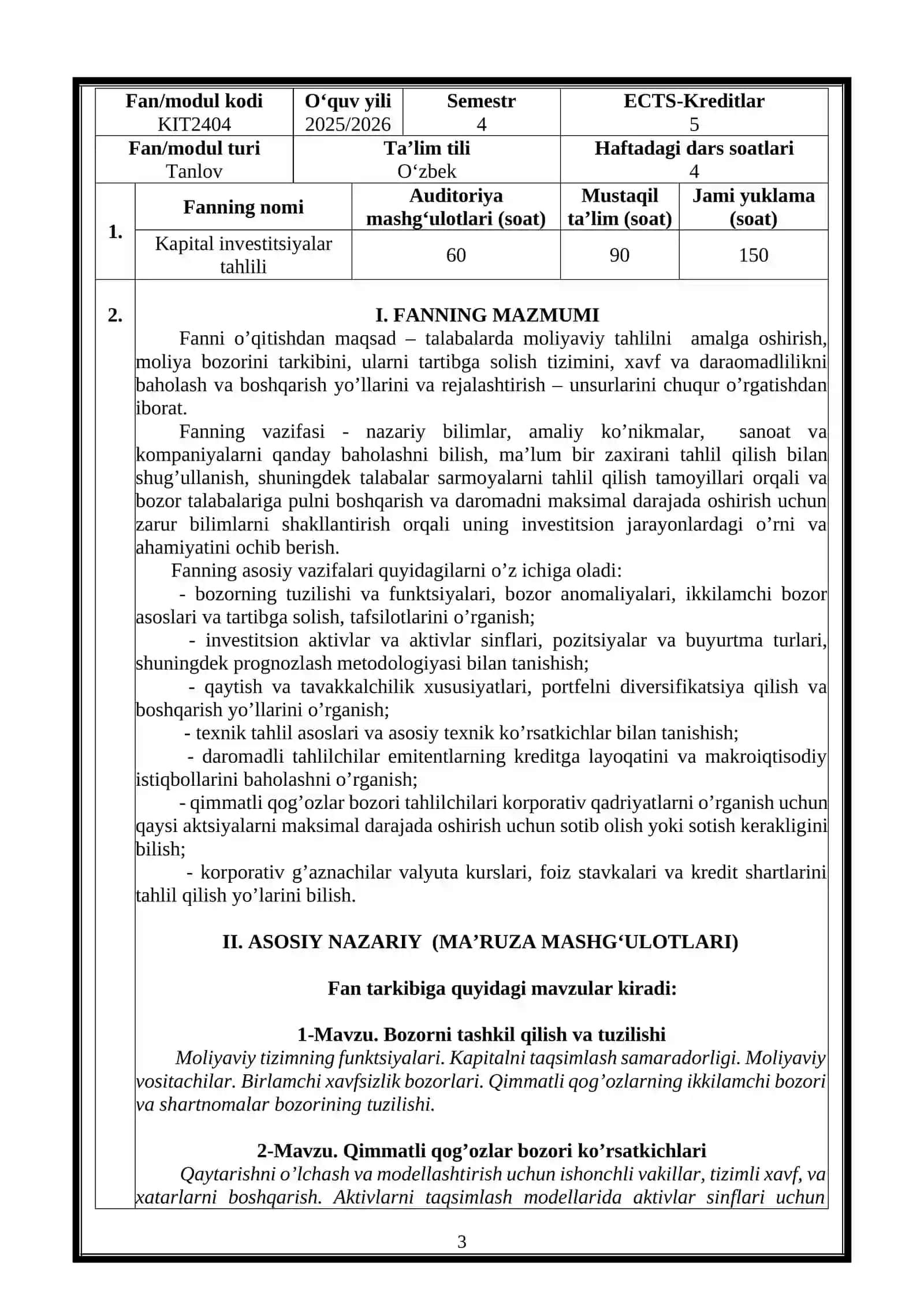 KAPITAL INVESTISIYALAR TAHLILI 3