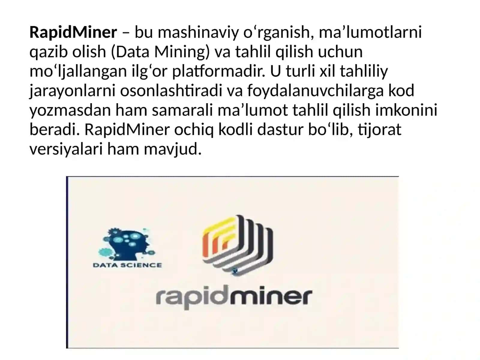 Data Mining uchun dasturlar 3