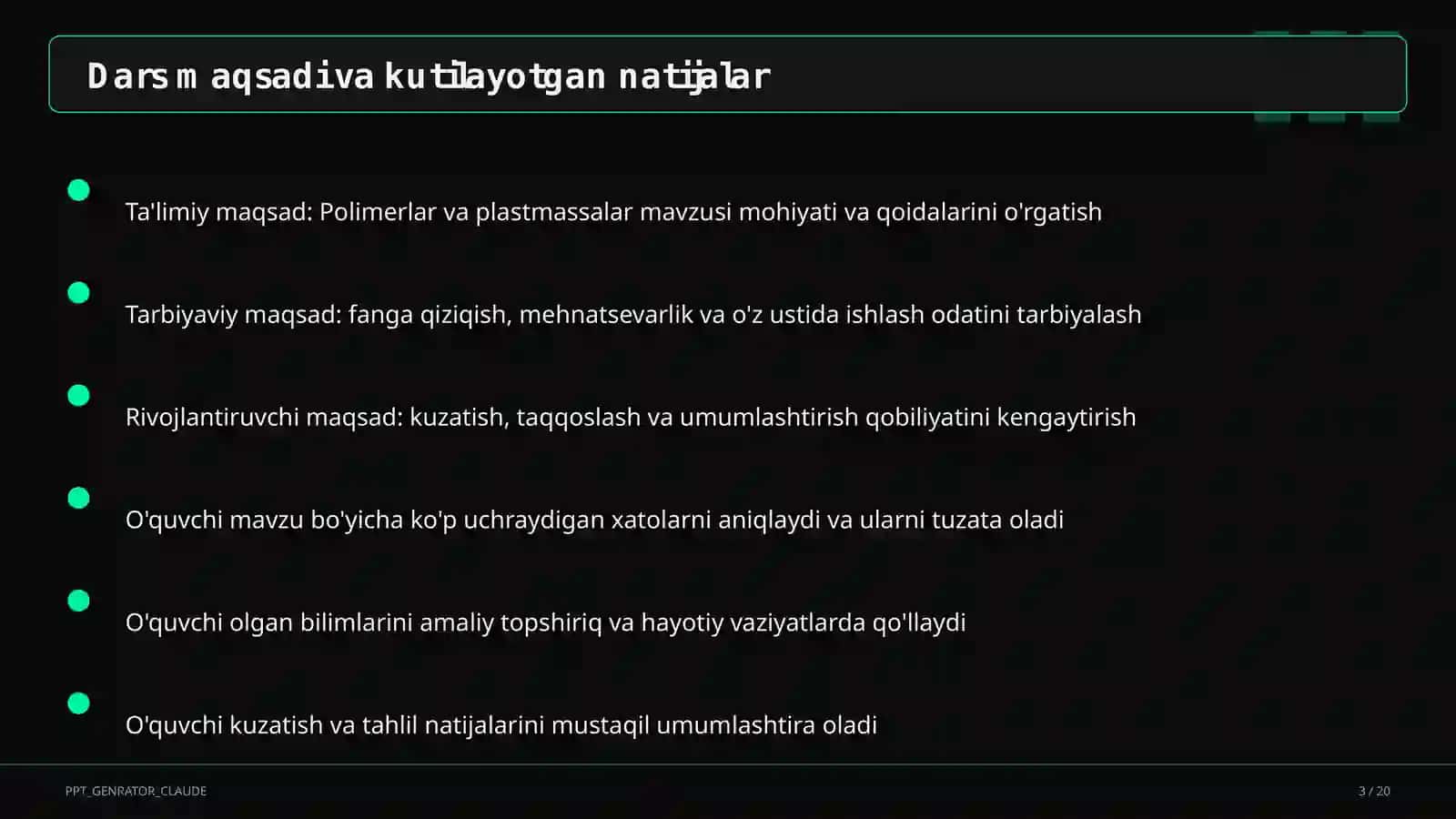 Polimerlar va plastmassalar (11-sinf) 3
