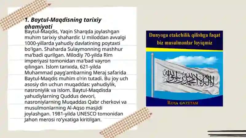 Falastin yerlarini musulmonlar, xristanlar va yahudiylar uchun ahamiyati 3