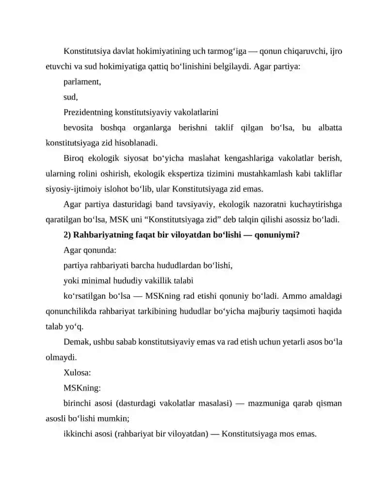 "Yashil Taraqqiyot" partiyasining ro‘yxatdan o‘tishi bilan bog‘liq huquqiy kazus tahlili 3