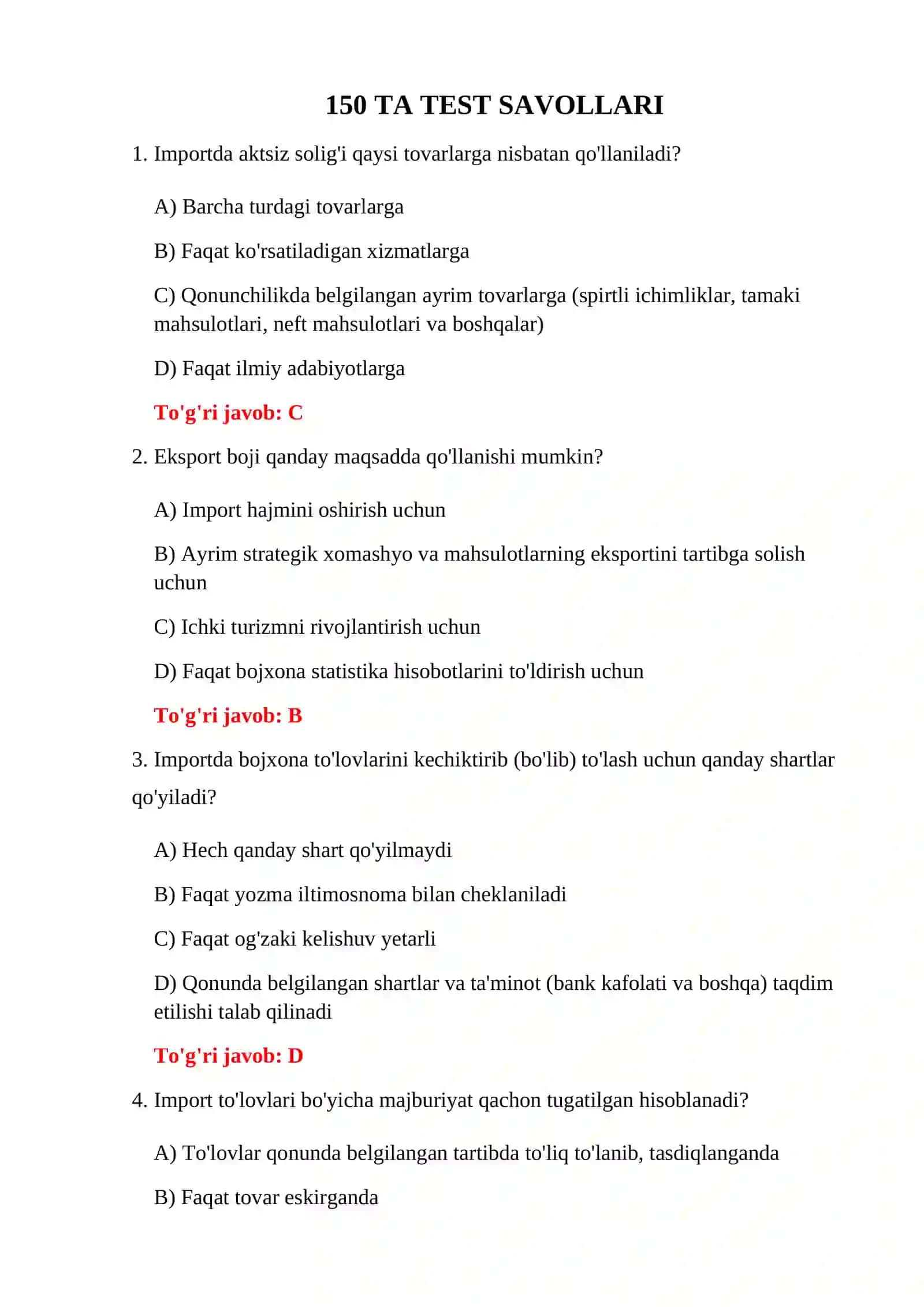 IMPORT BOJXONA RASMIYLASHTIRUVI TESTLARI 3