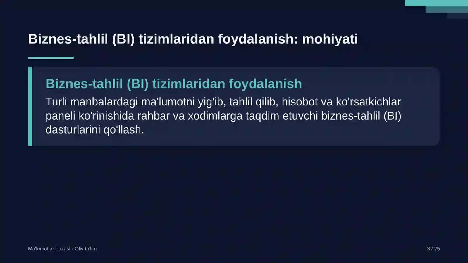 Yog'-moy sanoatida biznes-tahlil (BI) tizimlaridan foydalanish 3