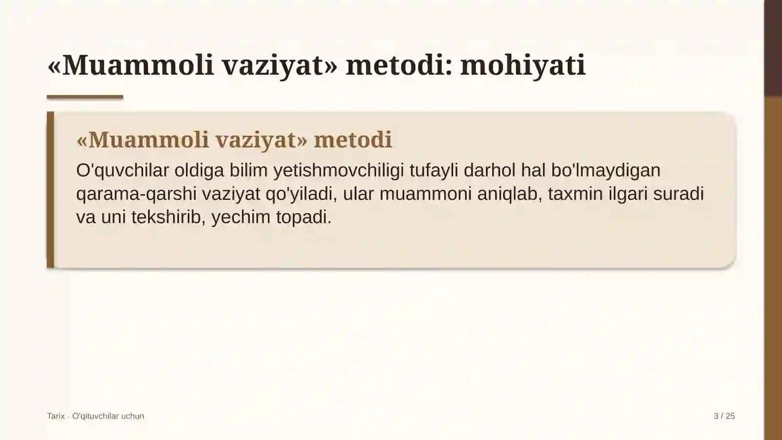 tarix darslarida muammoli vaziyat metodidan foydalanish 1786 3