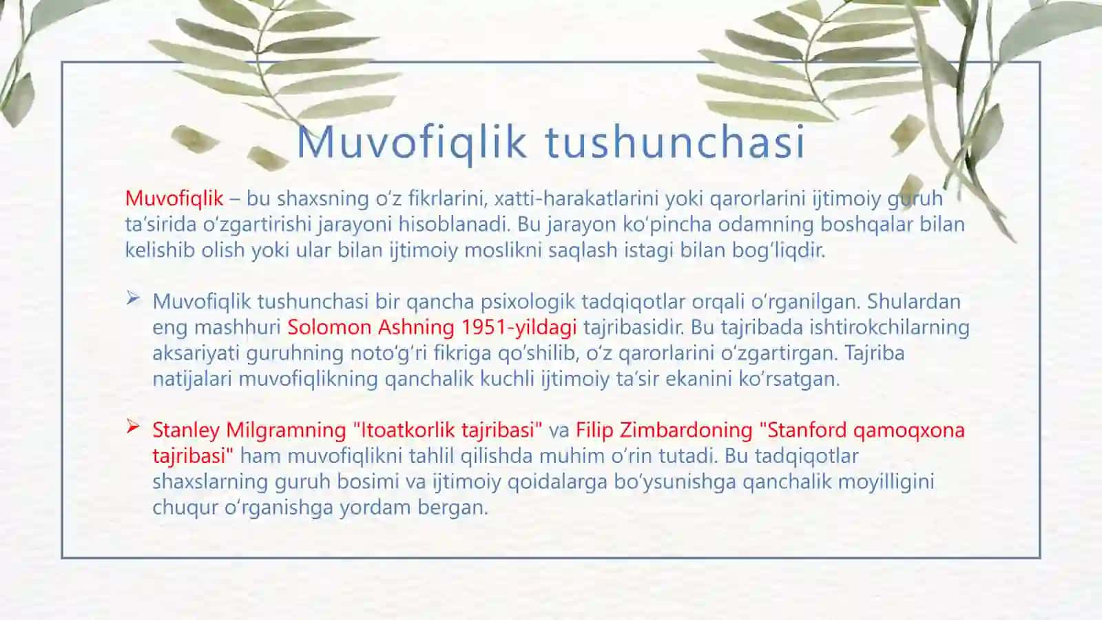 Ash tajribasi va muvofiqlik tushunchasi 3