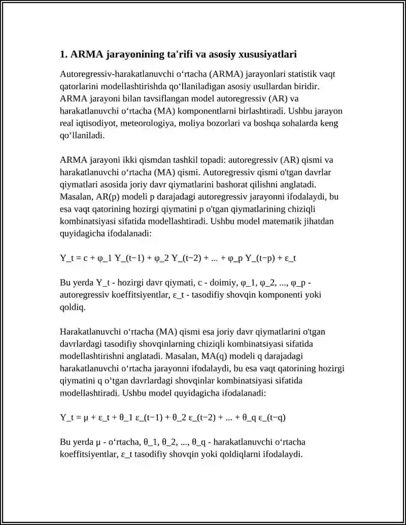 UMUMIY AVTOREGRESSIV-HARAKATLANUVCHI O‘RTACHA (ARMA) JARAYONLA 3