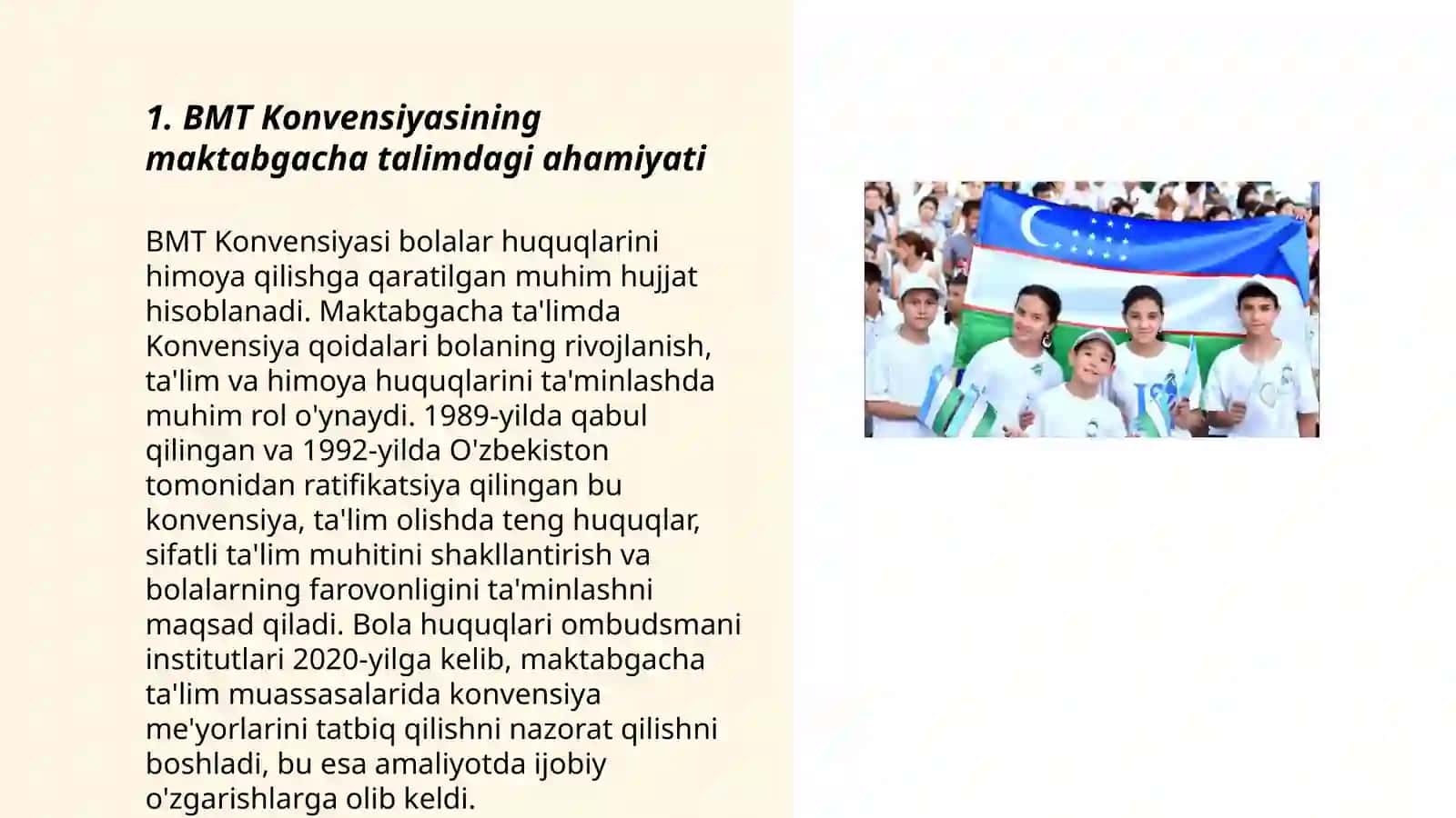 Maktabgacha talim tashkilotlarida "Bola huquqlari to'g'risidagi "BMT Konvensiyasidan foydalanish 3