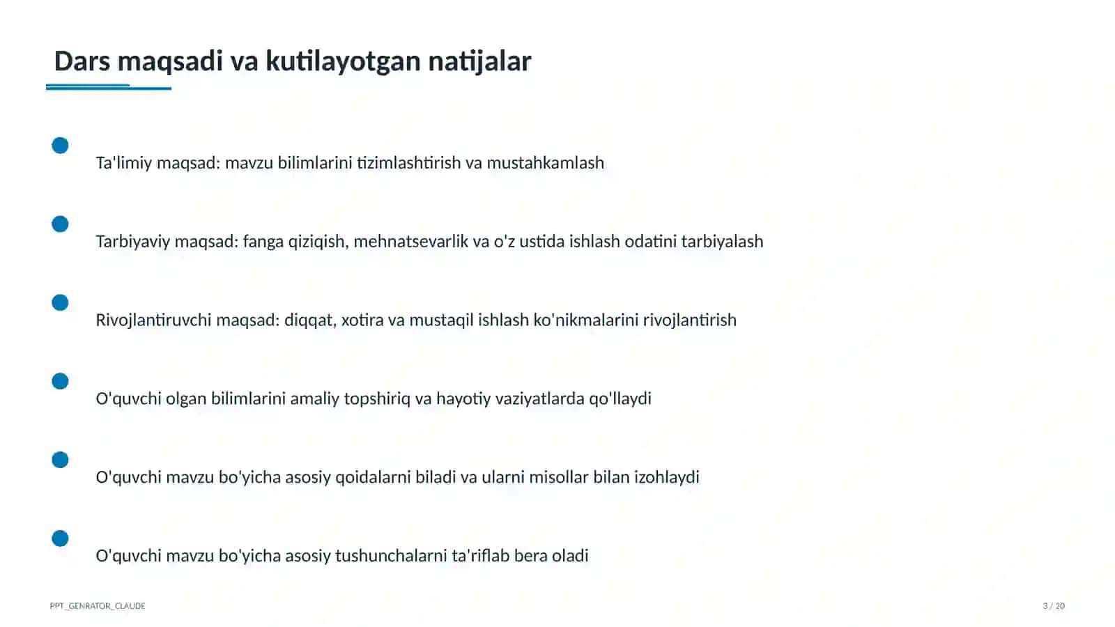 Sinf soati va tarbiyaviy tadbirlar (1–11) — o'qituvchilar uchun 3