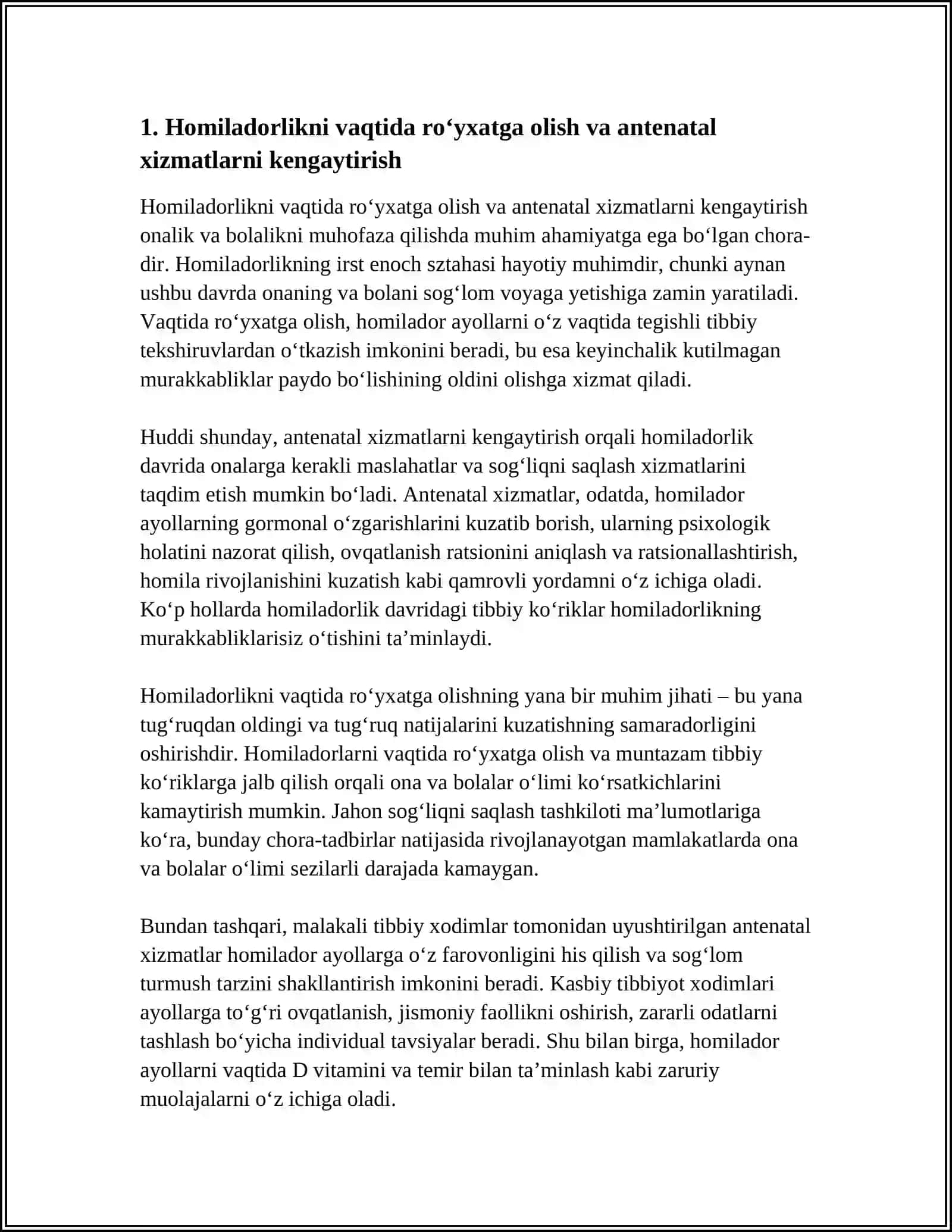 Homiladorlikni vaqtida ro‘yxatga olish va antenatal xizmatlarni kengaytirish 3