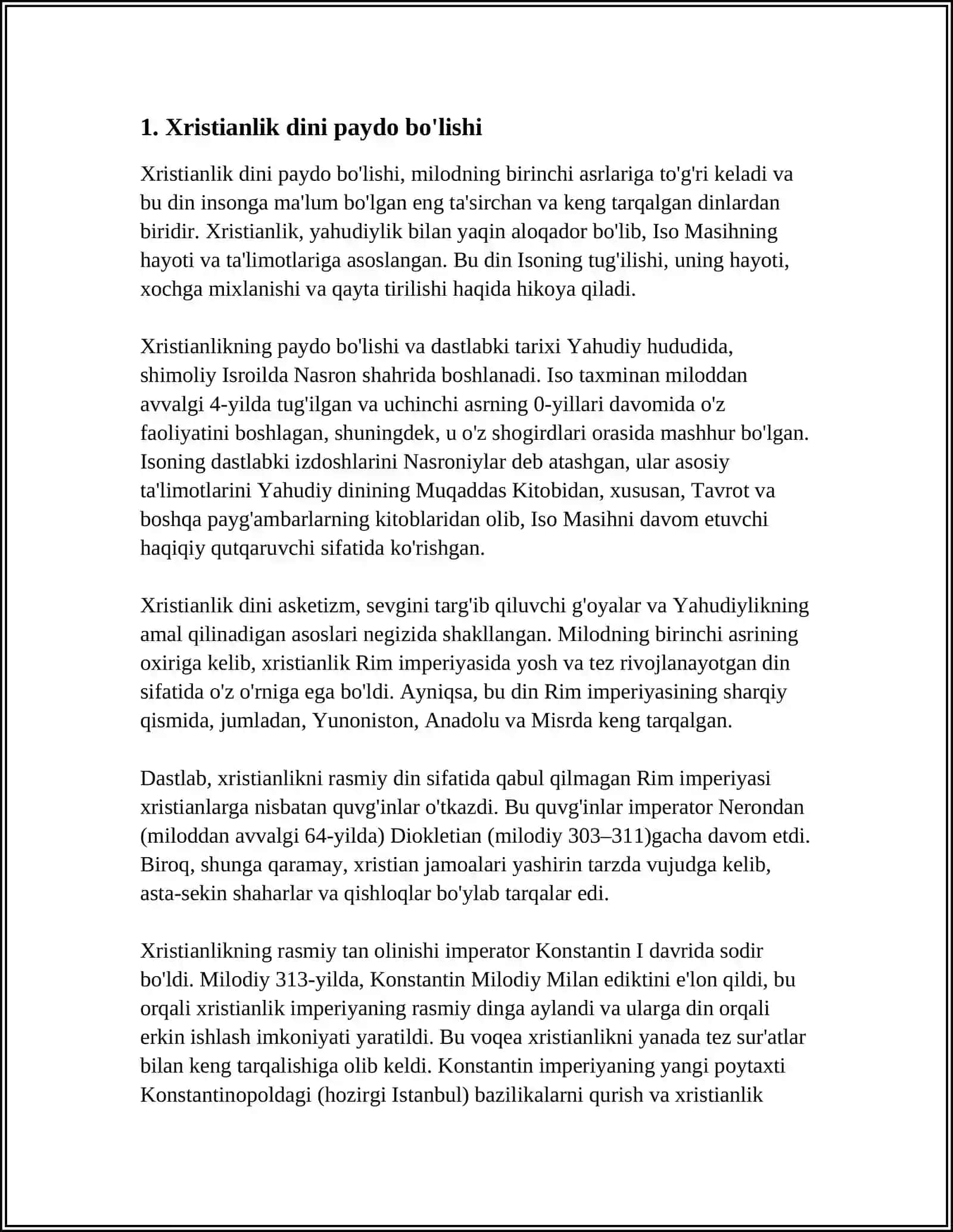 XRISTIANLIK DINI VUJUDGA KELISH TARIXI,MUQADDAS KITOBI ASOSIY GʻOYALARI.XIRISTIANLIKDAGI YOʻNALISHLAR 3