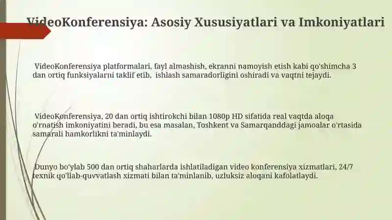VideoKonferensiya: Asosiy Xususiyatlari va Imkoniyatlari 3