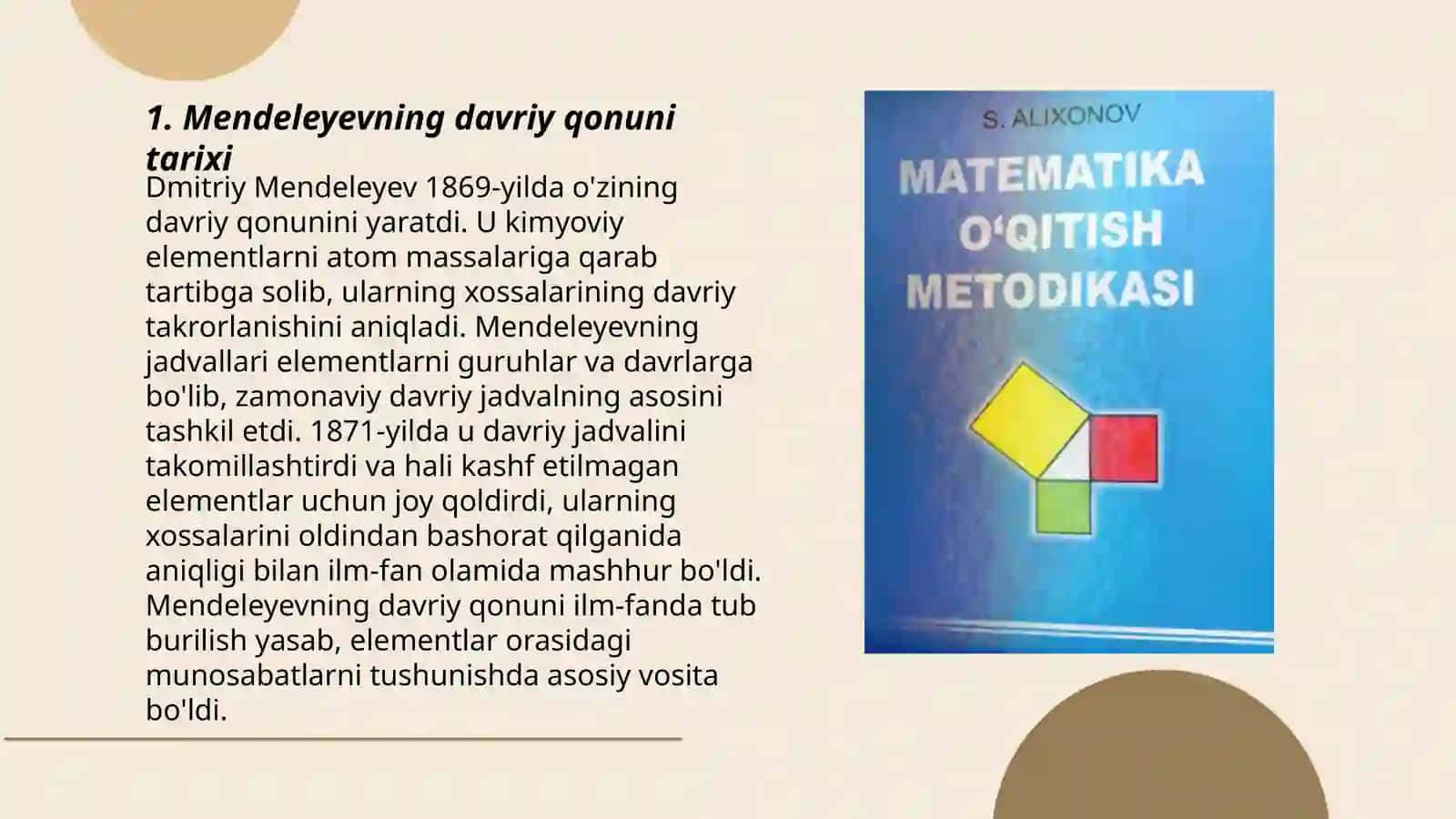 Mendeleyev dayriy qonuni va sistemasini õqitish metodikasi 3