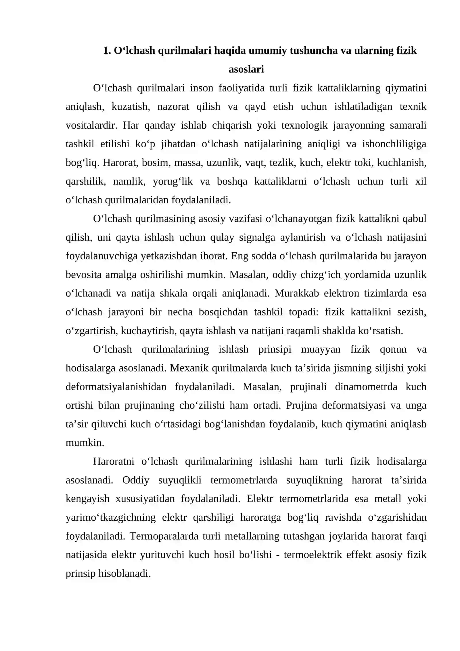 O‘lchash qurilmalarining elementlari tuzilishining fizik asoslari va ular orasidagi bog‘lanish 3
