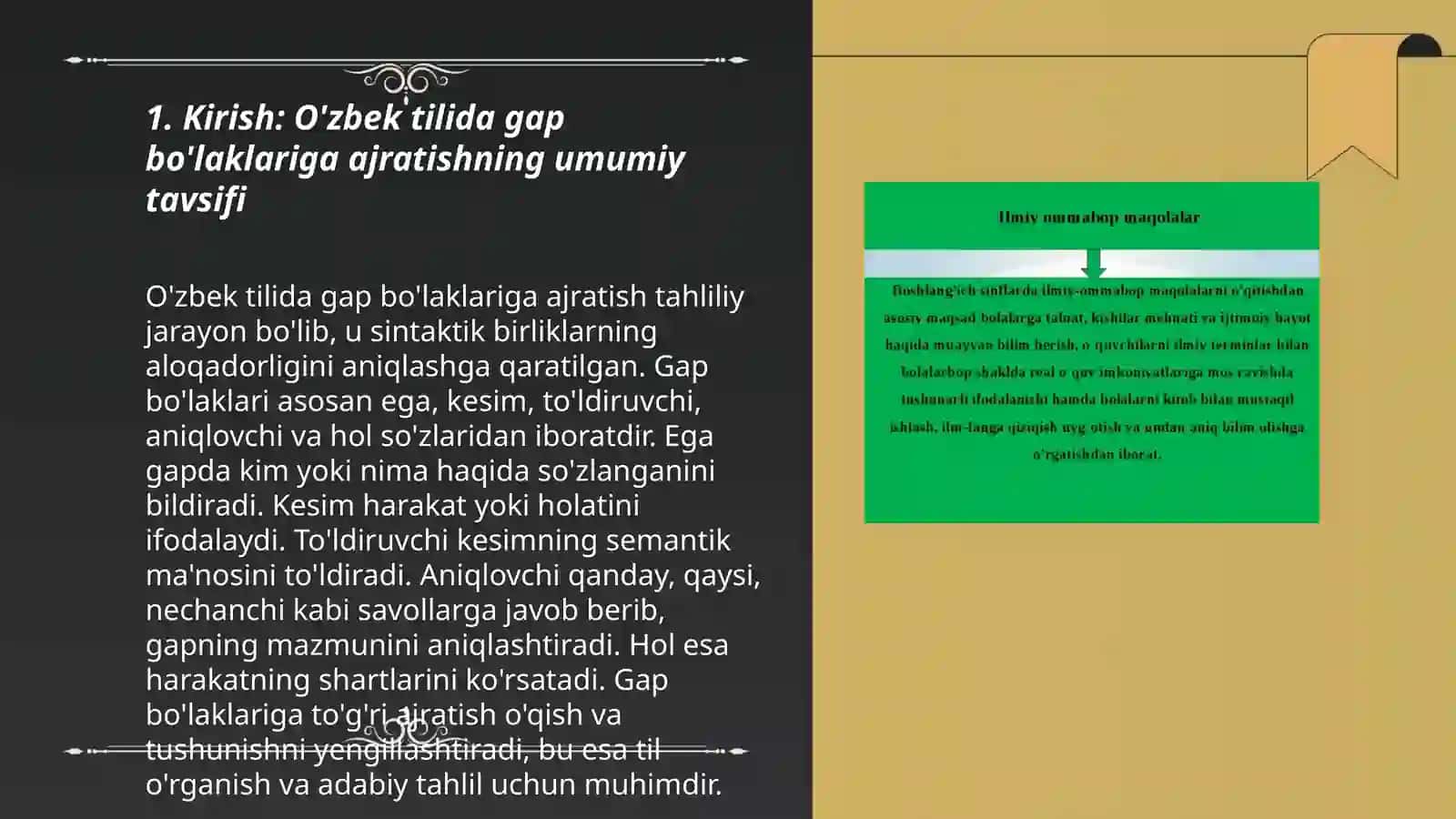 Oʻzbek tilida gap boʻlaklariga ajratish tamoyillaring dolzarb muammolari haqida tezis tayyorlash 3