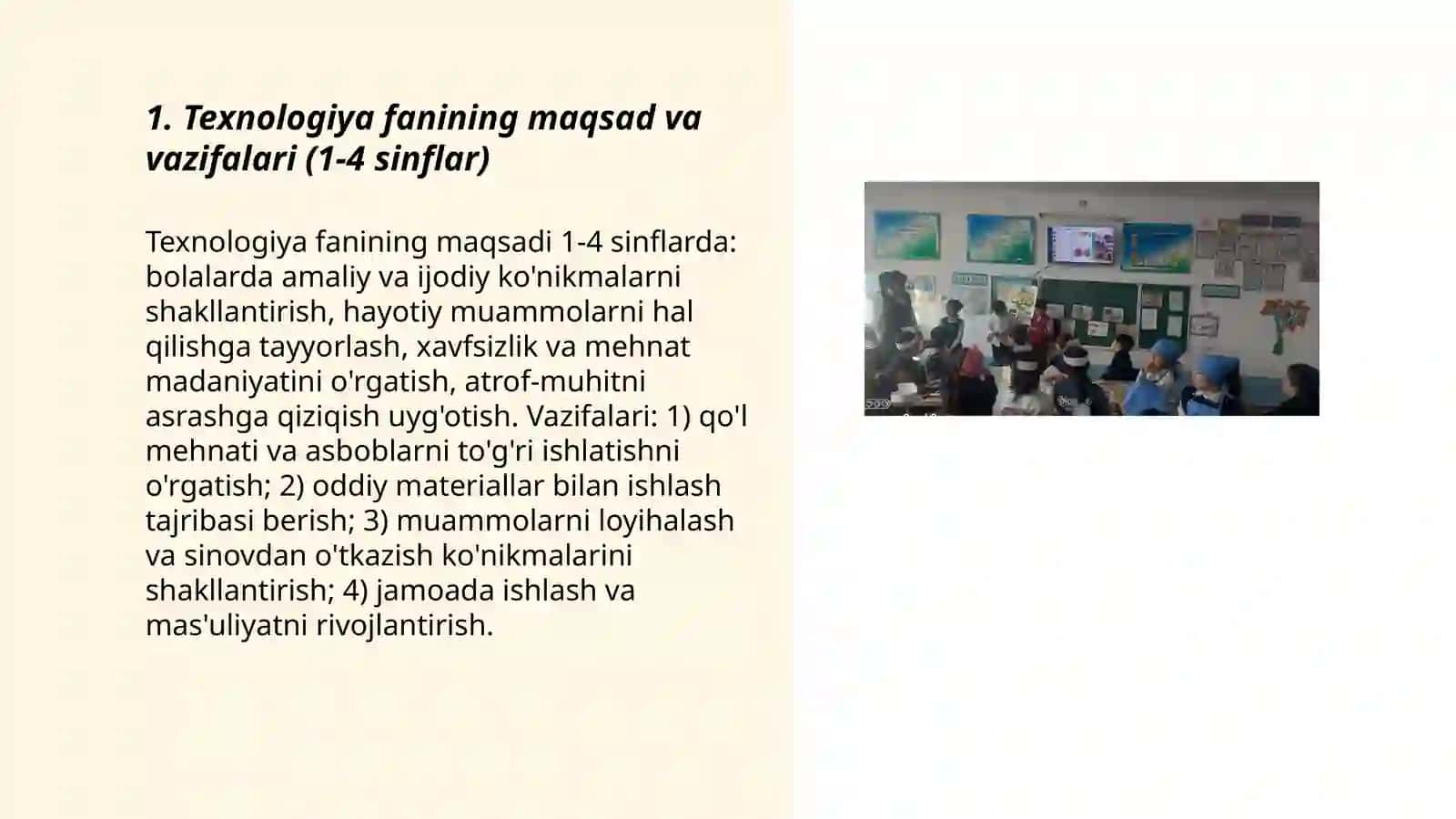 Texnologiya fanining maqsad va vazifalari (1-4 sinflar) 3