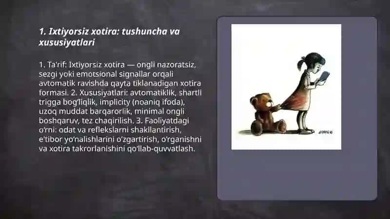 Ixtiyorsiz xotirada faoliyatning o'rni 3