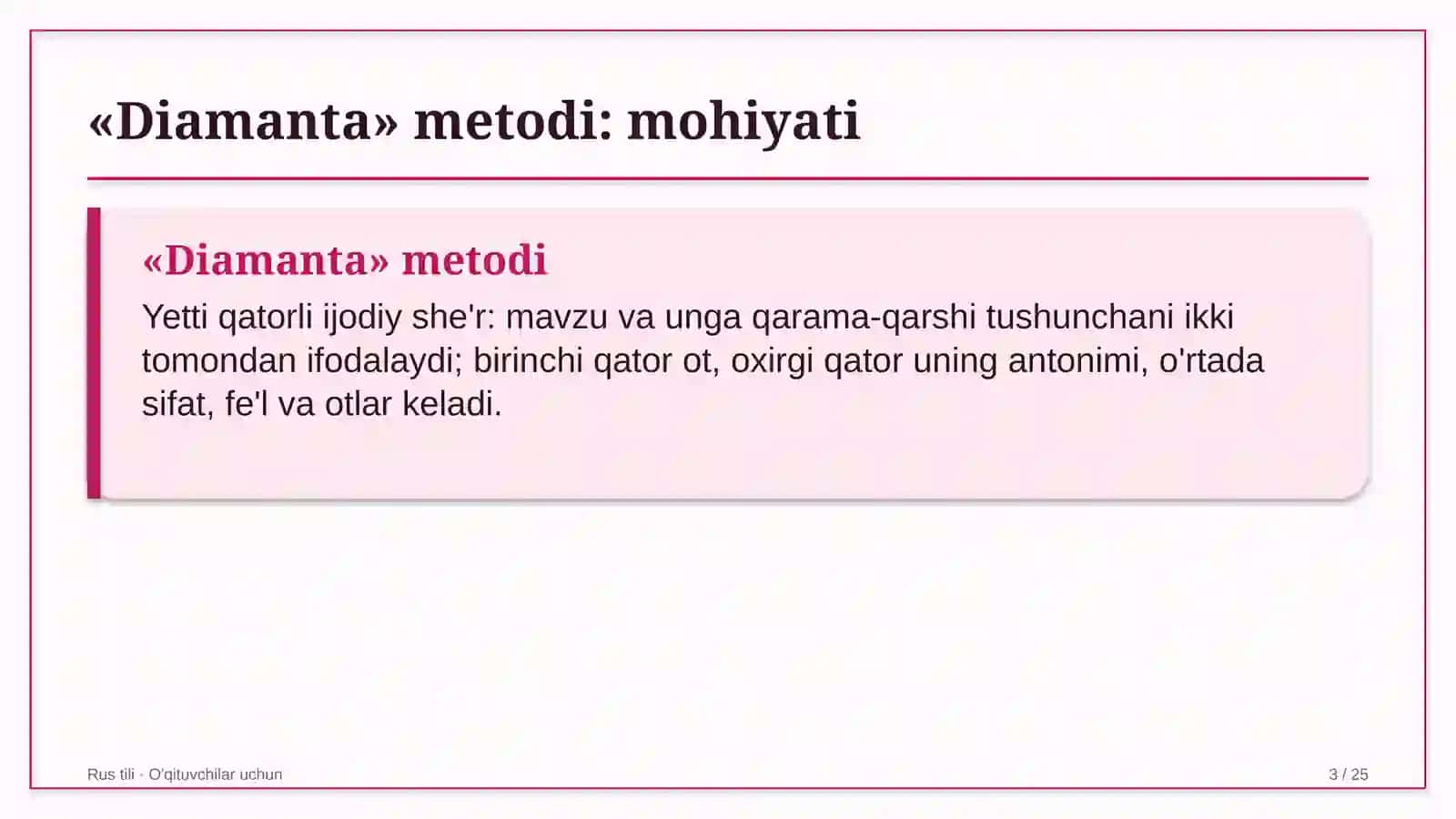 rus tili darslarida diamanta metodidan foydalanish 4055 3