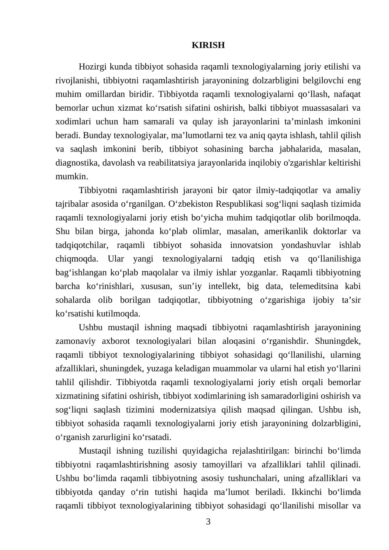 ZARMED Tibbiyot va Bioinjeneriya Universiteti 65-guruh Talabasi Davolash Ishi 3