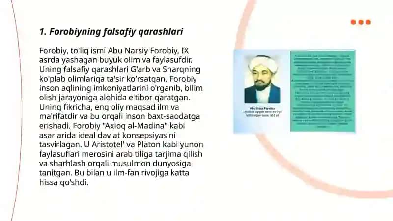 Abu Nasr Forobiyva G'azzoliyning falsafa ilmiga oid qarashlarini qiyosiy tahlil etish(Forobiyning "Siyosat falsafasi" va G'azzoliyning "Kimyoi saodat") asarlari asosida 3