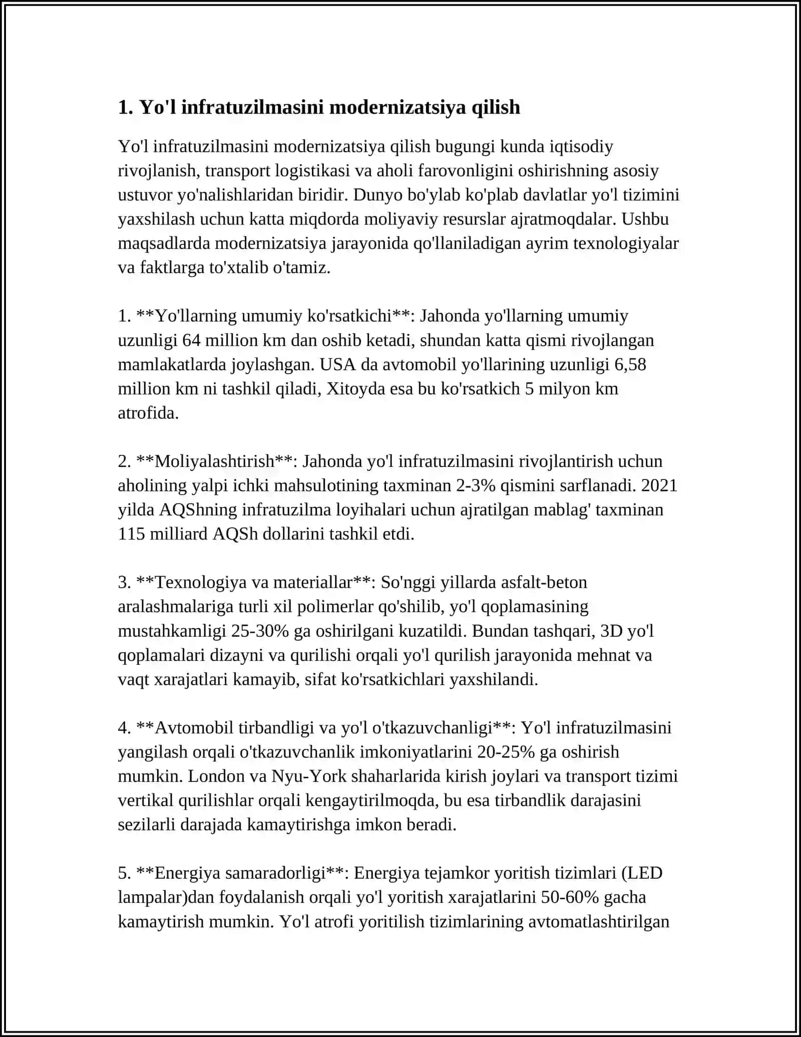 RESPUBLIKANING YOʻL TARMOGʻINING TUZILISHINI YAXSHILASH 3