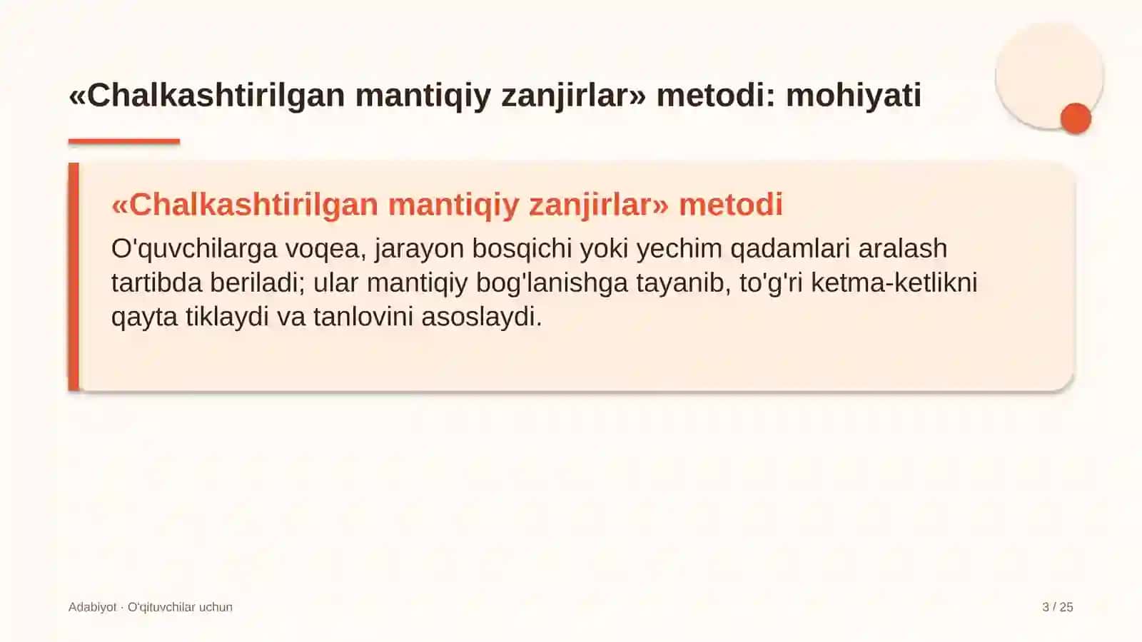 adabiyot darslarida chalkashtirilgan mantiqiy zanjirlar metodidan foydalanish 1566 3