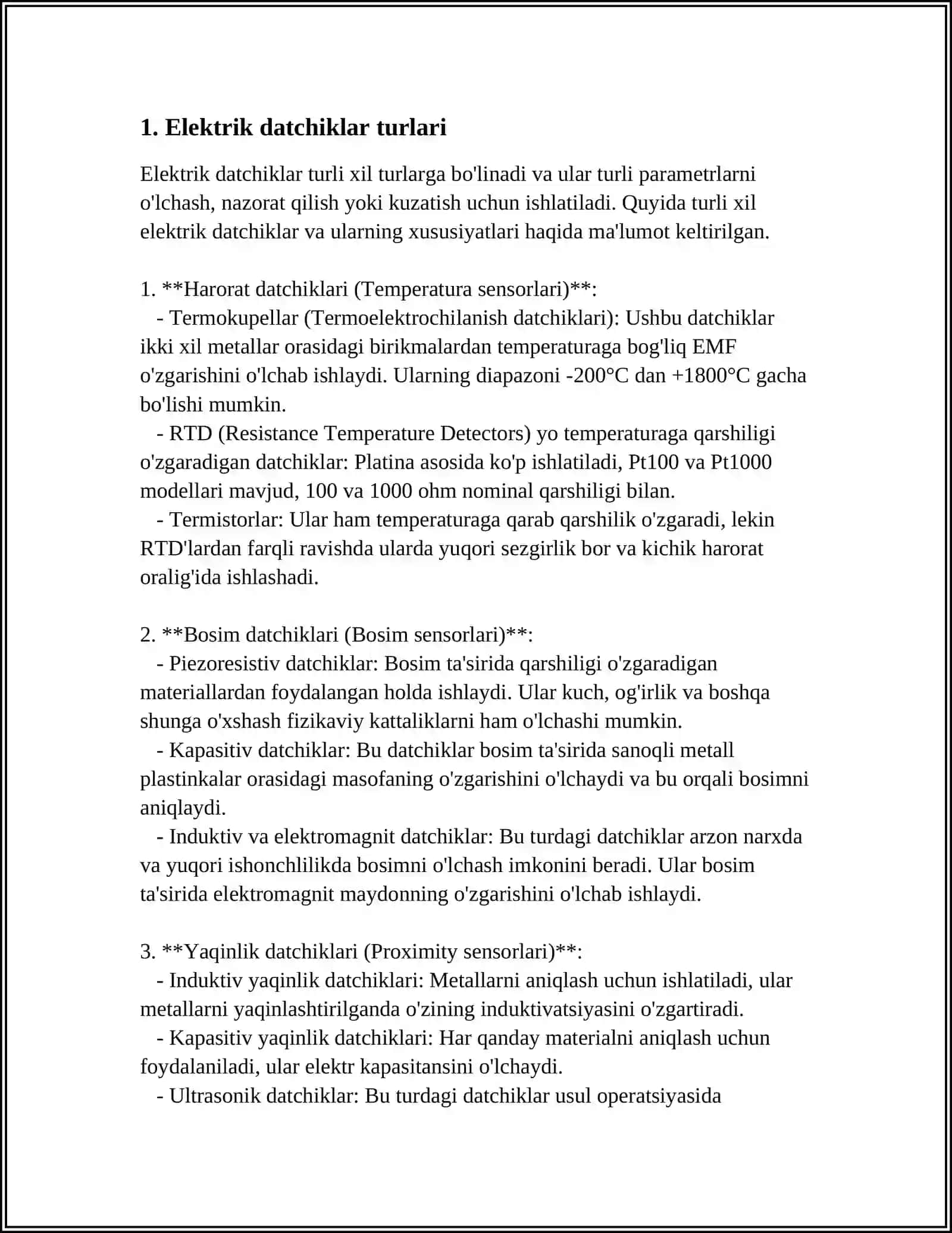 ELEKTRIK DATCHIKLAR. TENZOMETRIK DATCHIKLAR ULARNING TURLARI VA ISHLASH PRINTSIPLARI 3