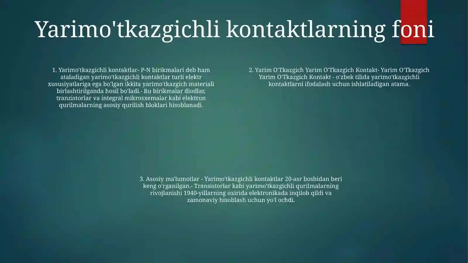 Yarim O'Tkazgich YarimO'TkazgichKontakti 3