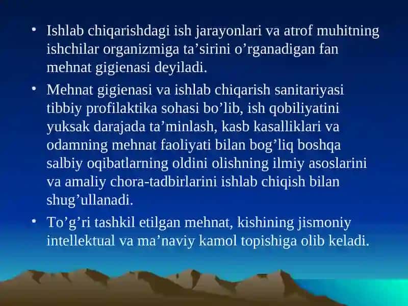 Mehnat gigienasi va ishlab chiqarish sanitariyasi 3