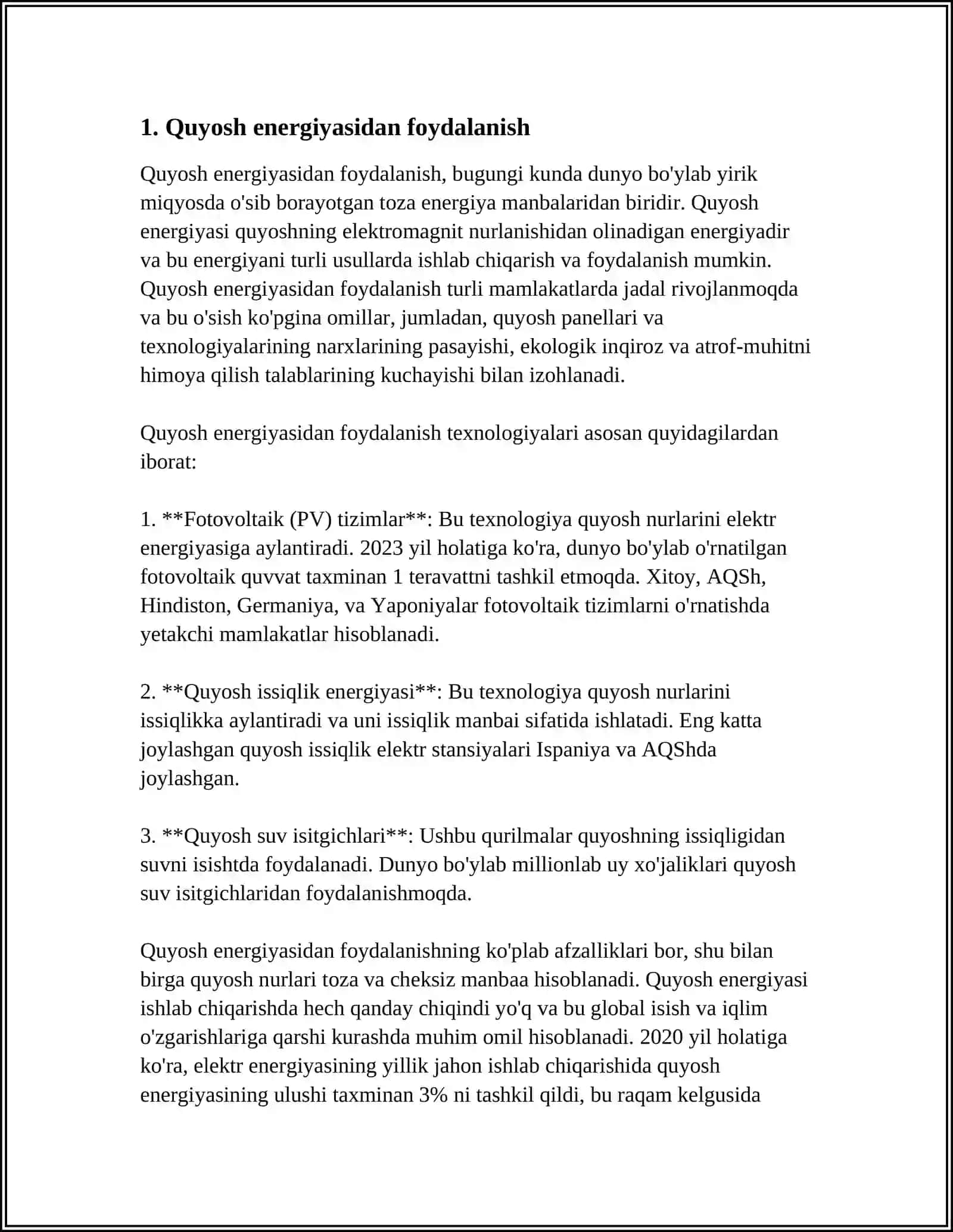 Quyosh energiyasidan foydalanish 3